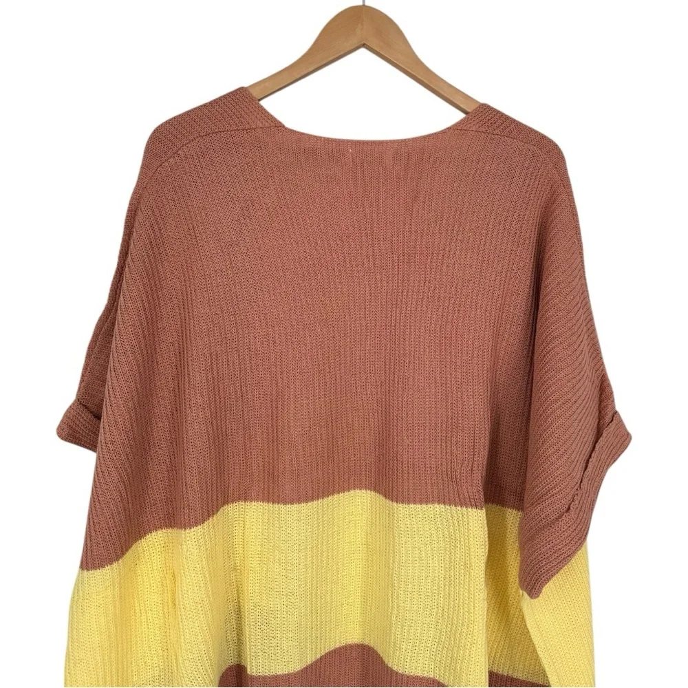 Umgee Color Block Open Front Longline Cardigan size Medium NWT Tan Yellow